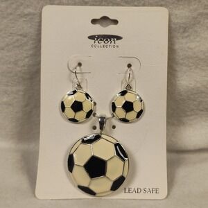 New Icon Collection Soccer Ball Jewelry Set Enamel Pendant Earrings